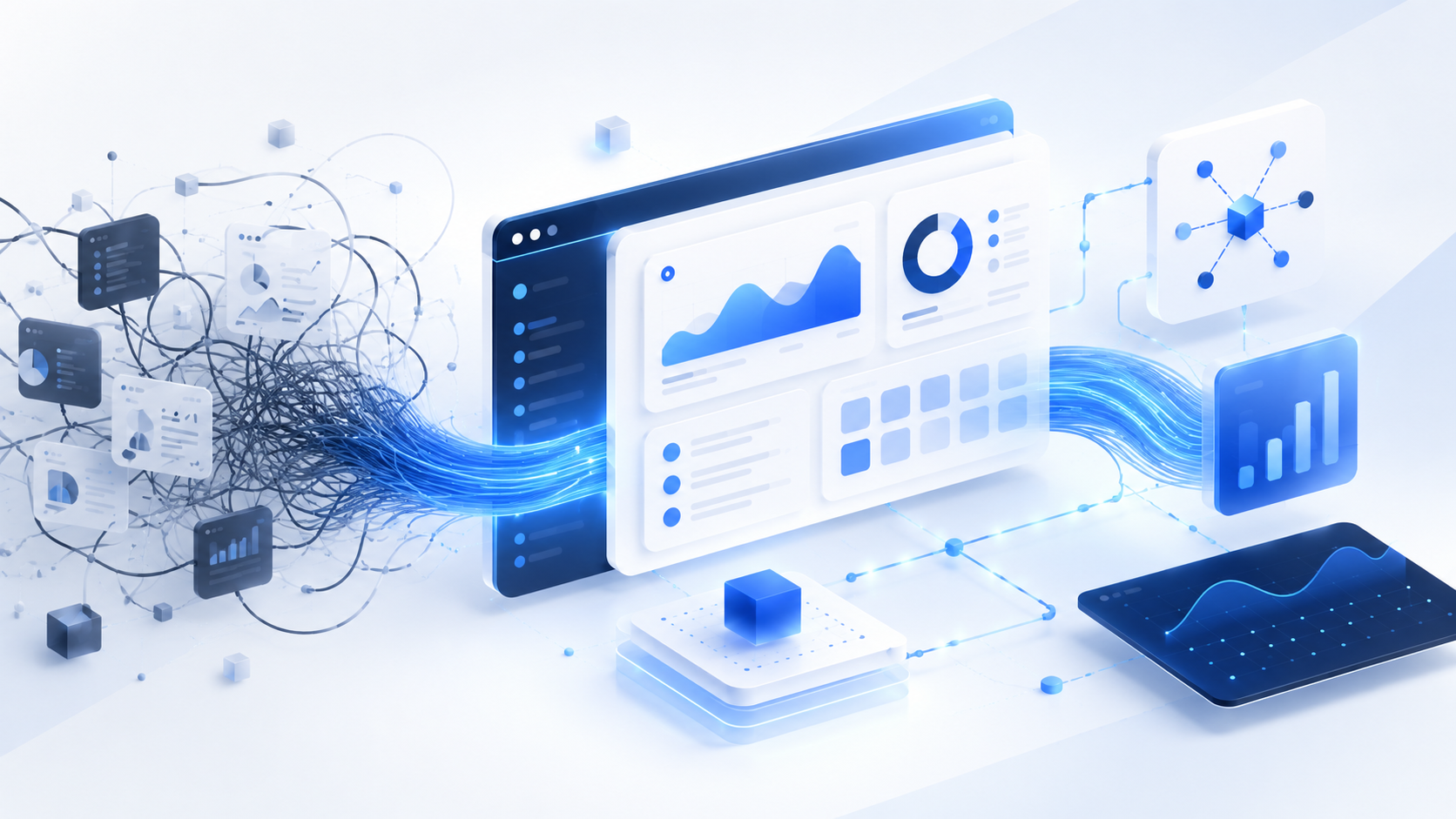 Unified dashboard transforming chaotic, disconnected business data into clean, flowing analytics